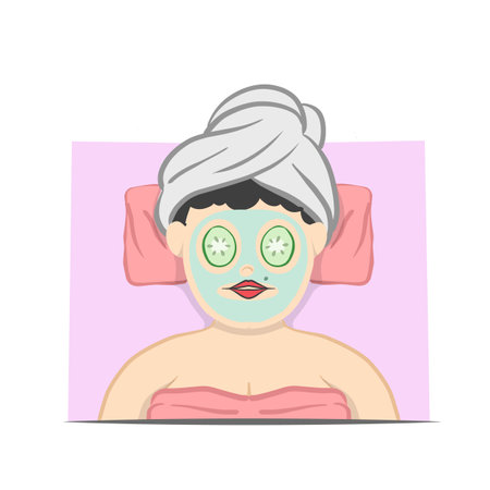 Mother in spa. Mom make face mask . mom beauty treatment leisure.のイラスト素材