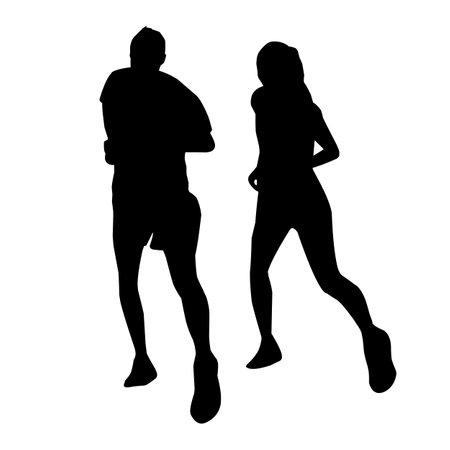 Boy and girl running together silhouette vector Pro Vectorのイラスト素材