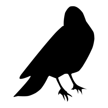 Silhouette of a black raven. Vector black white illustrationのイラスト素材