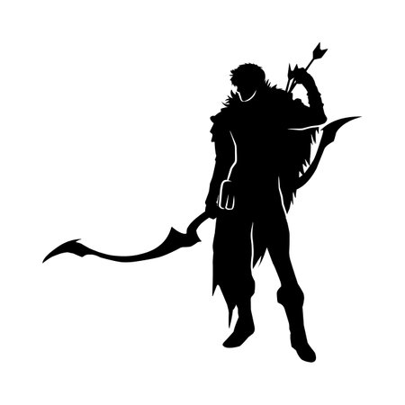 silhouette of the movements and body shape of an archerのイラスト素材