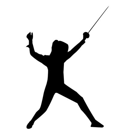 silhouette of the movement of a fencing player
