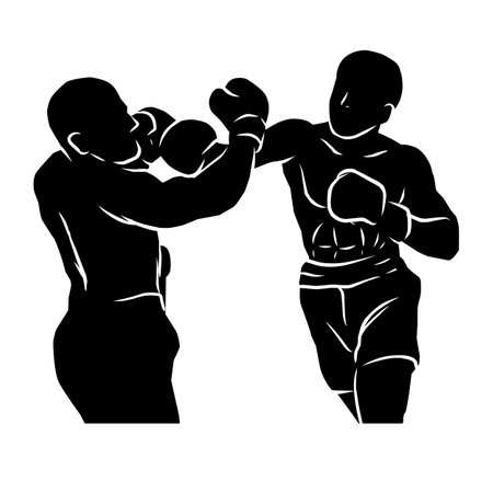 boxer silhouette hand drawing. graphic assets in the form of shadows of boxing players that can be used for background designsのイラスト素材