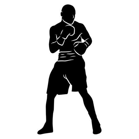 boxer silhouette hand drawing. graphic assets in the form of shadows of boxing players that can be used for background designsのイラスト素材
