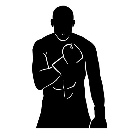 boxer silhouette hand drawing. graphic assets in the form of shadows of boxing players that can be used for background designsのイラスト素材