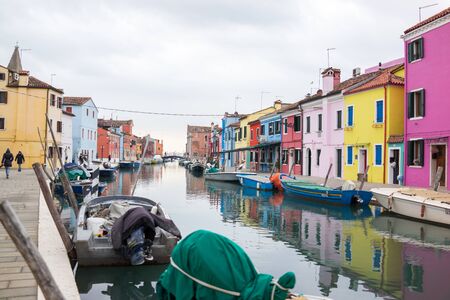 The color building and boat at Buranoのeditorial素材