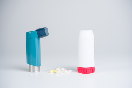 
Inhaler for relief of allergy and asthma attacks in the hand close upの写真素材