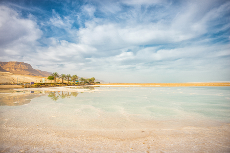 Coast of the Dead Sea, sea water and saltの写真素材