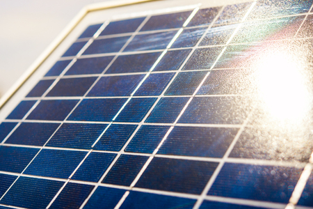 Solar elements closeup with sunbeam on surface. Structure, background, pattern.の写真素材