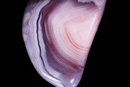 Macro mineral stone Agate pink Persian on a black background close up
