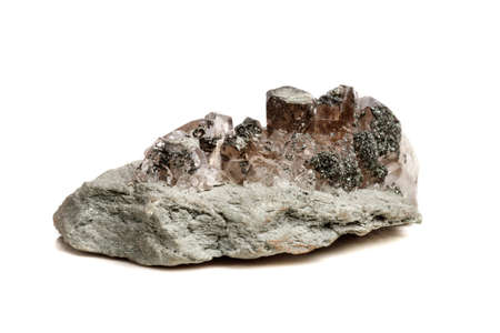 Macro mineral stone quartz chlorite Palygorskite rock on a white background close-upの写真素材