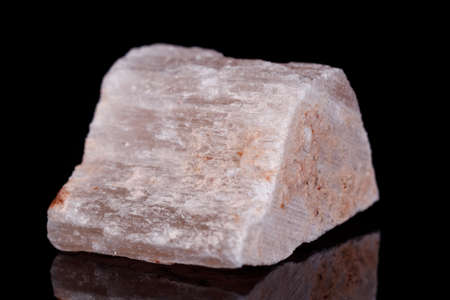 Macro mineral stone red gypsum on black background close upの写真素材