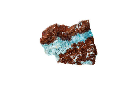 Macro mineral aurichalcite stone on microcline on white background close upの写真素材