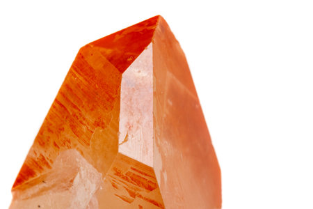 Macro mineral stone Lemurian Crystal a white background close upの写真素材