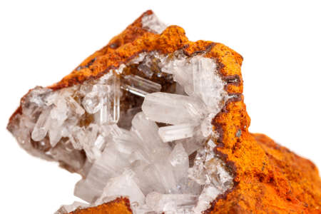Macro mineral stone crystals Hemimorphite rock on a white background close-up