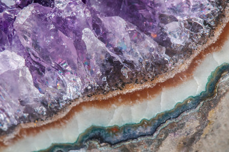 Amethyst Crystal Druse macro mineral on white background close up