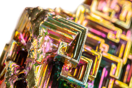 Macro of the mineral bismuth stone on a white background close-upの写真素材