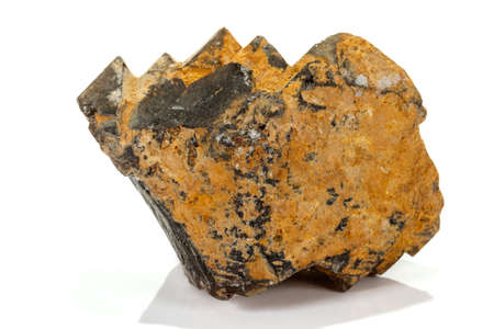 Macro mineral stone smoky quartz, rauchtopaz on a white background close up