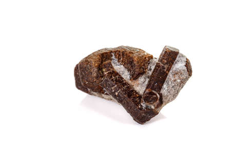 macro mineral stone Staurolite on a white background close up