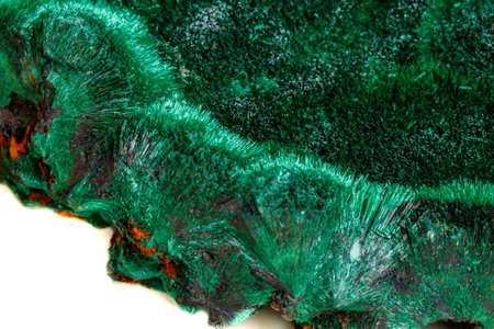 Macro mineral stone plisoviy, plush, satin malachite on a white background close-up