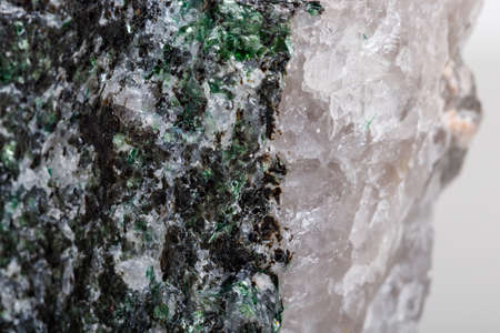 Macro mineral stone Fuchsite on a white background close up