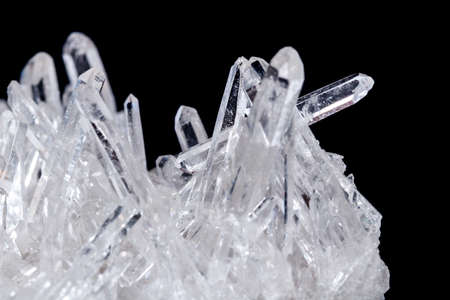 Macro Mineral Stone Rhinestone in Crystals on a Black Background close up