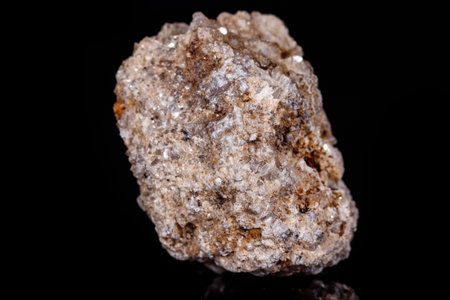 Macro mineral stone Albit on black background close upの写真素材