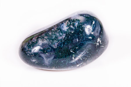 Macro mineral stone Agate mossy (India) on a white background close upの写真素材