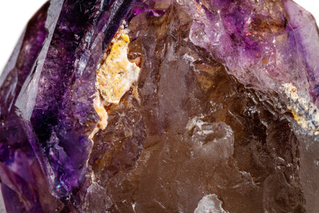 Macro Mineral Stone Amethyst together smoky quartz, rauchtopaz on a white background close upの素材 [FY310192145894]