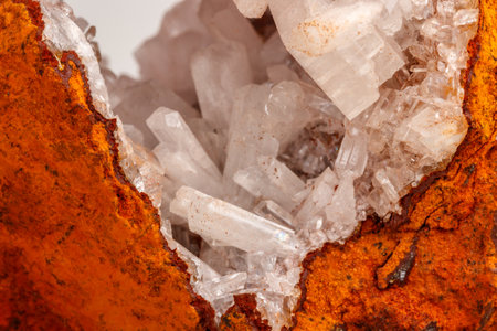 Macro mineral stone crystals Hemimorphite rock on a white background close-upの写真素材