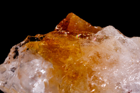 Macro mineral stone Citrine on black background close upの写真素材