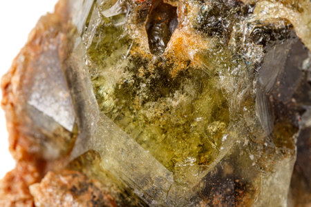 Macro stone Grossular mineral on white background close upの写真素材