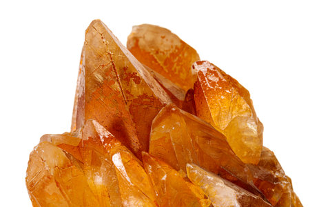 Macro stone calcite mineral on white background close up