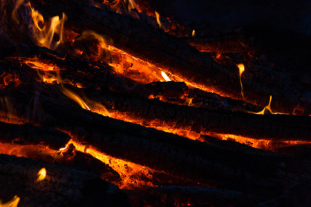 Beautiful fire flames on a campfireの写真素材