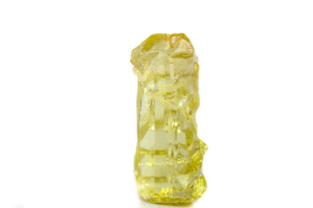 Macro mineral beryl heliodor stone on white background close upの写真素材