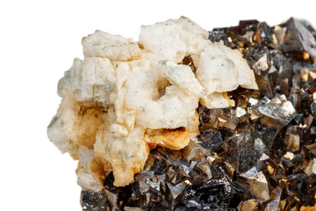 Macro mineral stone Arsenopyrite on a white background close up