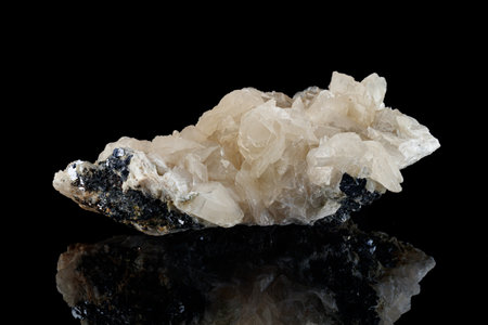 macro stone mineral Quartz on Galena on a black background close-upの写真素材