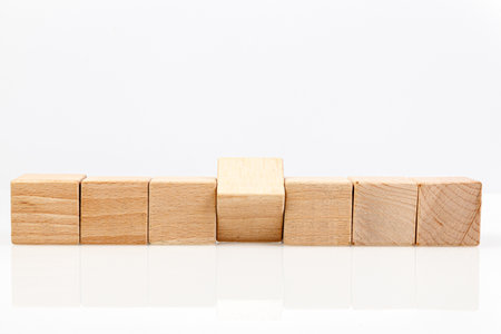 Wooden cubes on a white backgroundの写真素材
