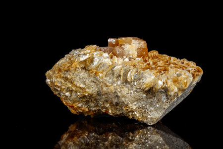 Macro Mineral Stone Sheelit on a black background close upの写真素材