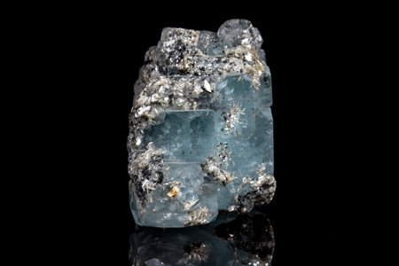 Macro mineral stone Aquamarine on a black background close upの写真素材