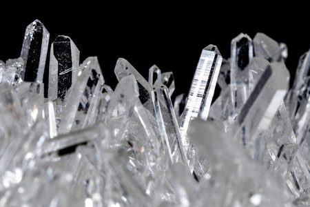 Macro Mineral Stone Rhinestone in Crystals on a Black Background close upの写真素材