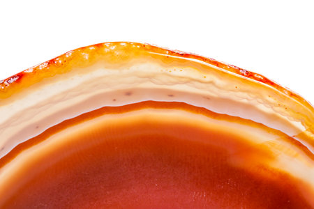 Macro mineral orange agate in crystals on white background close up
