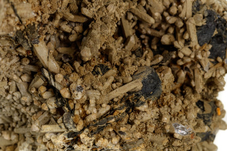 Macro mineral pyrite stone white background close up