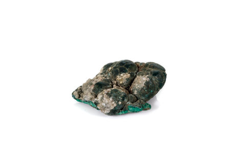 Macro mineral stone Malachite against white background, close up