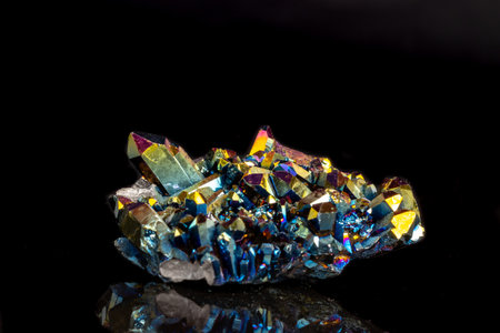 Macro mineral stone Titanium Quartz, Flame Aura Quartz on a black background close-upの写真素材