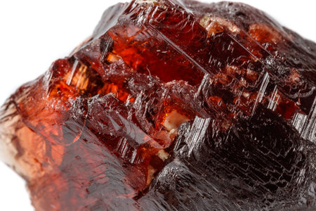 Macro mineral stone Garnet Spessartine on a white background close up
