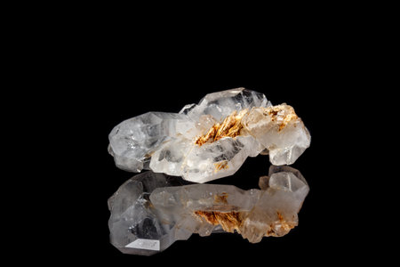 Macro mineral stone Flattened crystal of rock crystal on a black background close upの写真素材