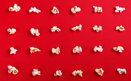 popcorn macro on a red backgroundの写真素材
