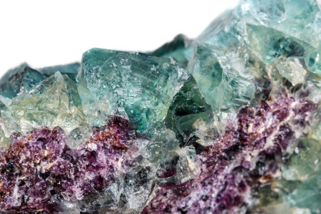 Macro mineral stone Fluorite on a white background close-upの写真素材