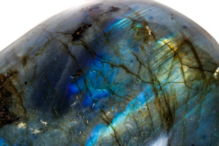 Macro mineral stone Labradorite on white background close upの写真素材