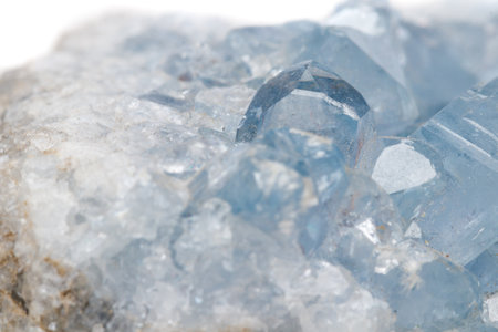 Macro mineral stone Celestine in the breed a white background close upの写真素材